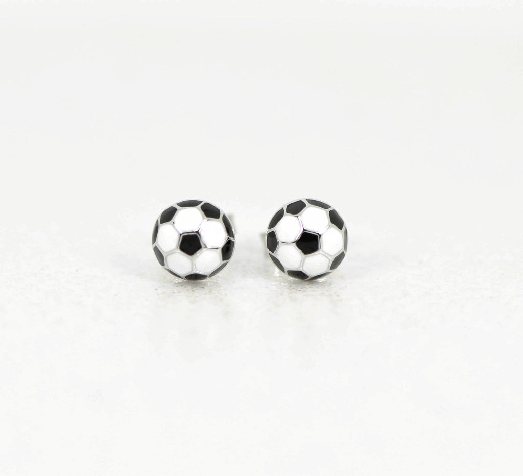Sterling Silver Black and White Enameled 8mm Soccer Ball Post Earrings- Sparkle & Jade-SparkleAndJade.com QGK149