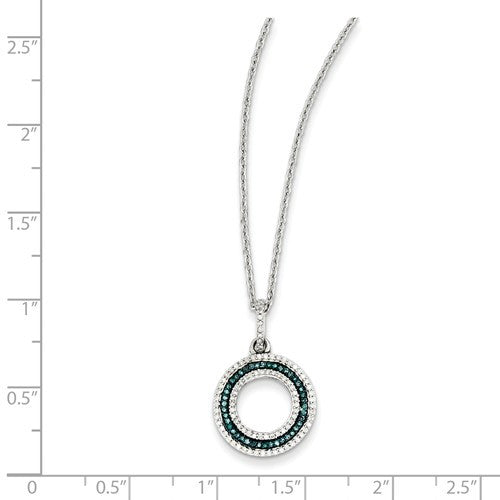 Sterling Silver Blue And White Diamond Circle Pendant Necklace- Sparkle & Jade-SparkleAndJade.com QP3667