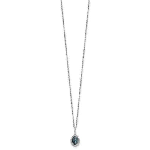 Sterling Silver Blue And White Diamond Oval Pendant Necklace- Sparkle & Jade-SparkleAndJade.com QP4694