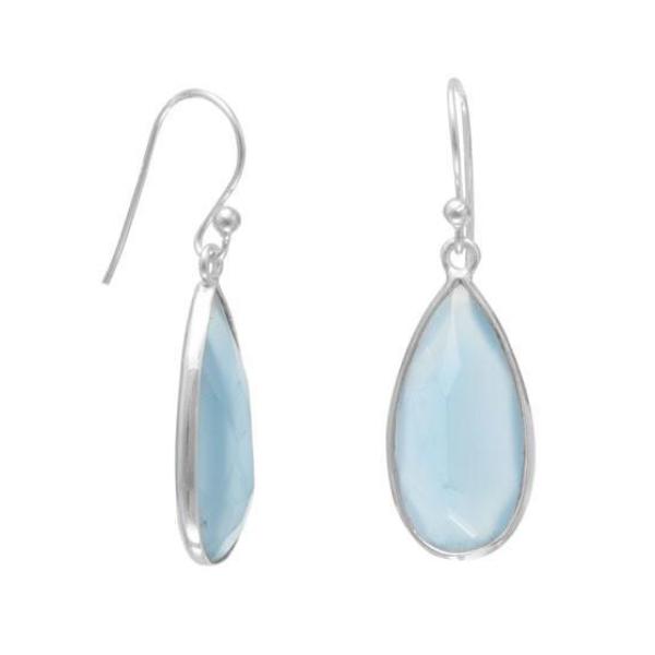 Sterling Silver Blue Chalcedony Pear Teardrop Shape Dangle Earrings- Sparkle & Jade-SparkleAndJade.com 65607