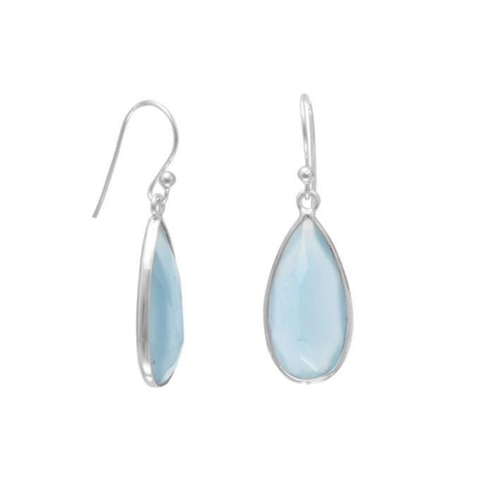 Sterling Silver Blue Chalcedony Pear Teardrop Shape Dangle Earrings