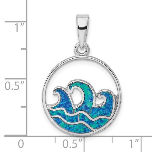 Sterling Silver Blue Created Opal Ocean Wave Pendant- Sparkle & Jade-SparkleAndJade.com QP4861