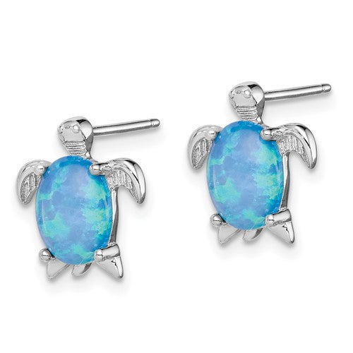 Sterling Silver Blue Created Opal Turtle Post Stud Earrings- Sparkle & Jade-SparkleAndJade.com QE7435