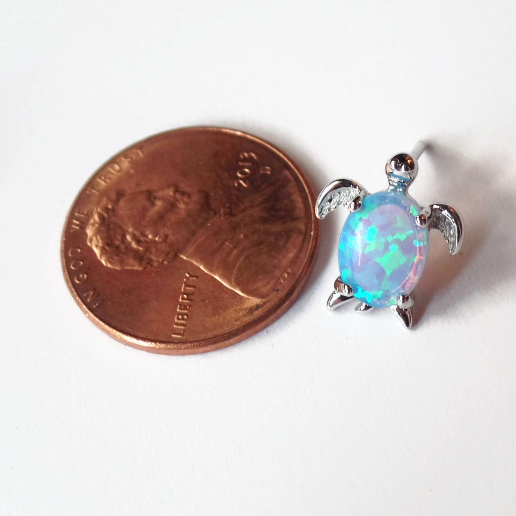 Sterling Silver Blue Created Opal Turtle Post Stud Earrings- Sparkle & Jade-SparkleAndJade.com QE7435