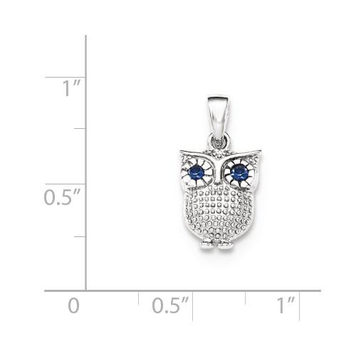 Sterling Silver Blue Created Sapphire Owl Pendant- Sparkle & Jade-SparkleAndJade.com QC8933