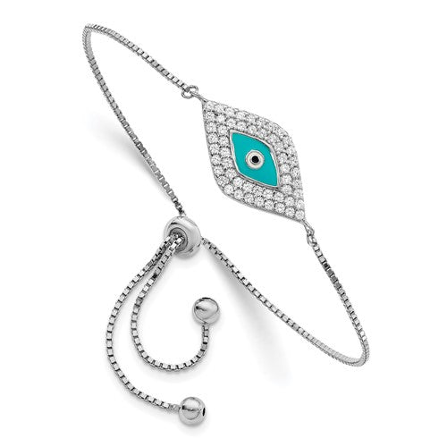 Sterling Silver Blue Enamel and CZ Eye Adjustable Bolo Bracelet- Sparkle & Jade-SparkleAndJade.com QG4621