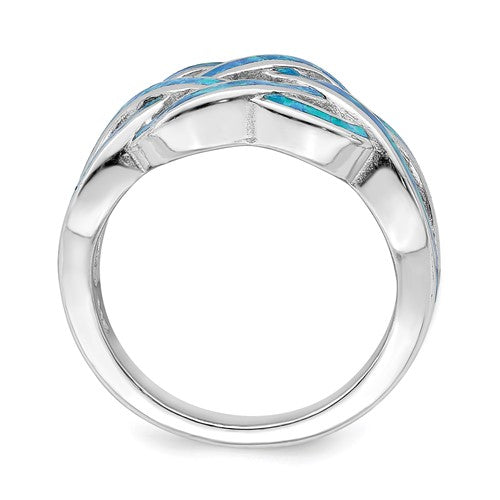 Sterling Silver Blue Inlay Created Opal Celtic Knot Ring- Sparkle & Jade-SparkleAndJade.com 