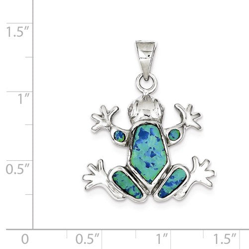 Sterling Silver Blue Inlay Created Opal Frog Pendant- Sparkle & Jade-SparkleAndJade.com QC7688