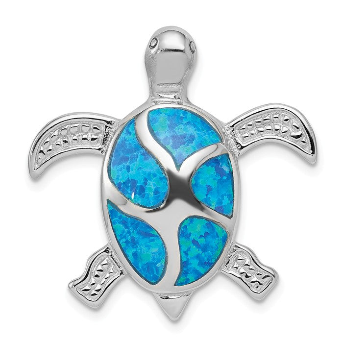 Sterling Silver Blue Inlay Created Opal Turtle Pendant- Sparkle & Jade-SparkleAndJade.com QC7690