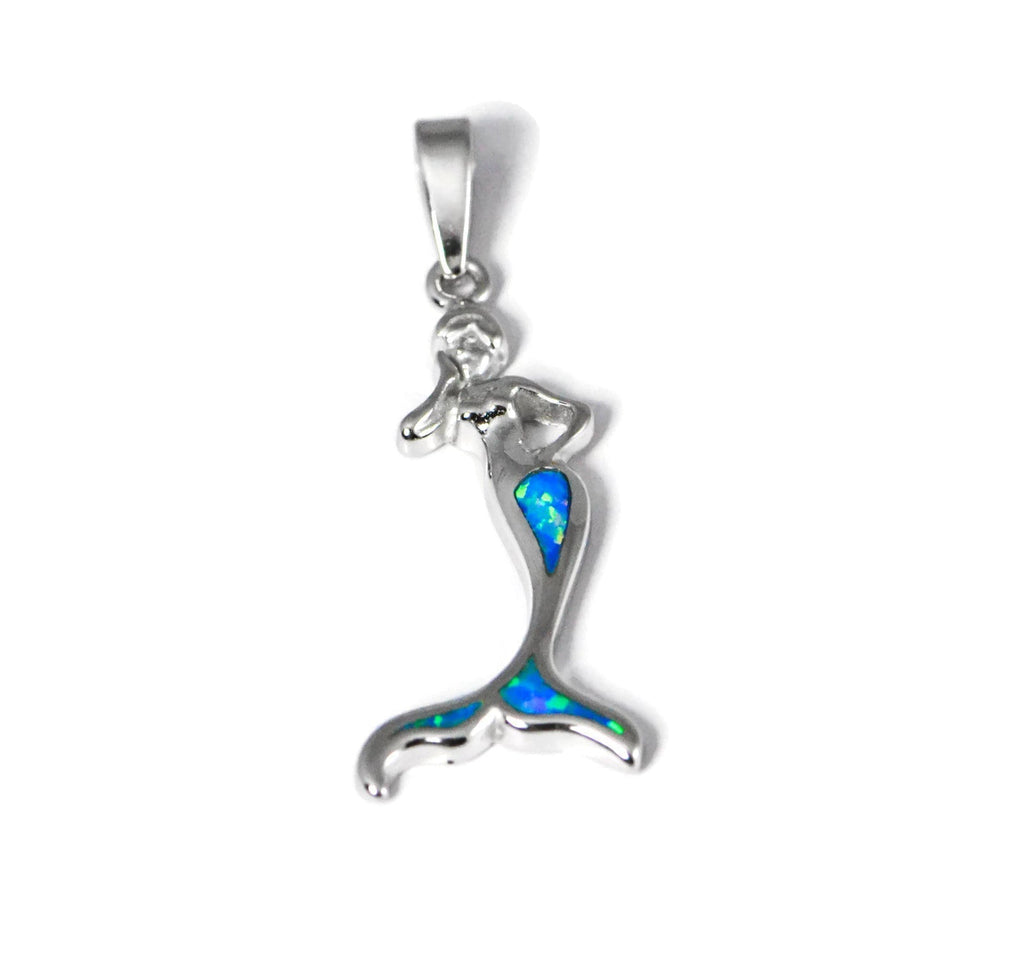 Sterling Silver Blue Opal Inlay Mermaid Pendant- Sparkle & Jade-SparkleAndJade.com A-PL-350661