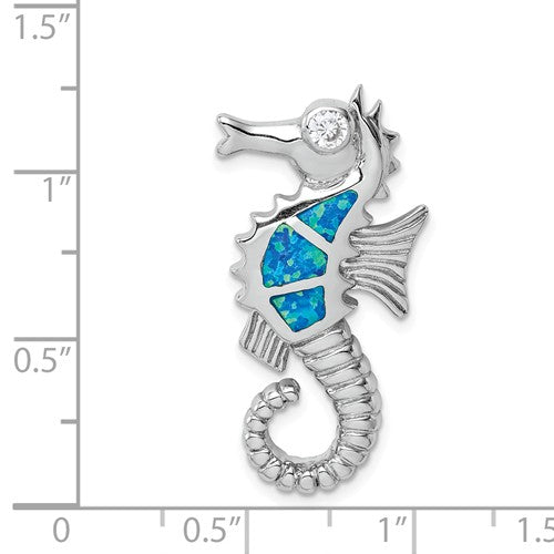 Sterling Silver Blue Opal Seahorse Slide Pendant- Sparkle & Jade-SparkleAndJade.com QP5373