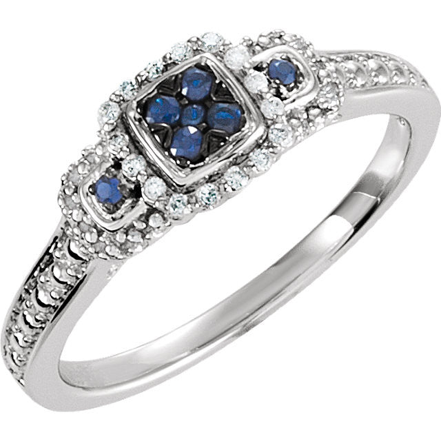 Sterling Silver Blue Sapphire & .06 CTW Diamond Multi Stone Halo Ring- Sparkle & Jade-SparkleAndJade.com 69837:6002:P