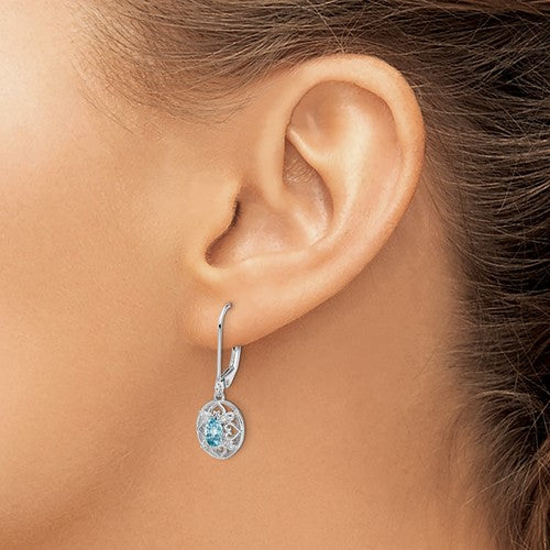 Sterling Silver Blue Topaz and Diamond Leverback Earrings- Sparkle & Jade-SparkleAndJade.com QE10231BT