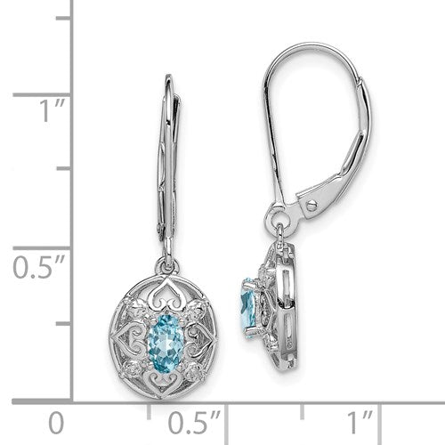Sterling Silver Blue Topaz and Diamond Leverback Earrings- Sparkle & Jade-SparkleAndJade.com QE10231BT