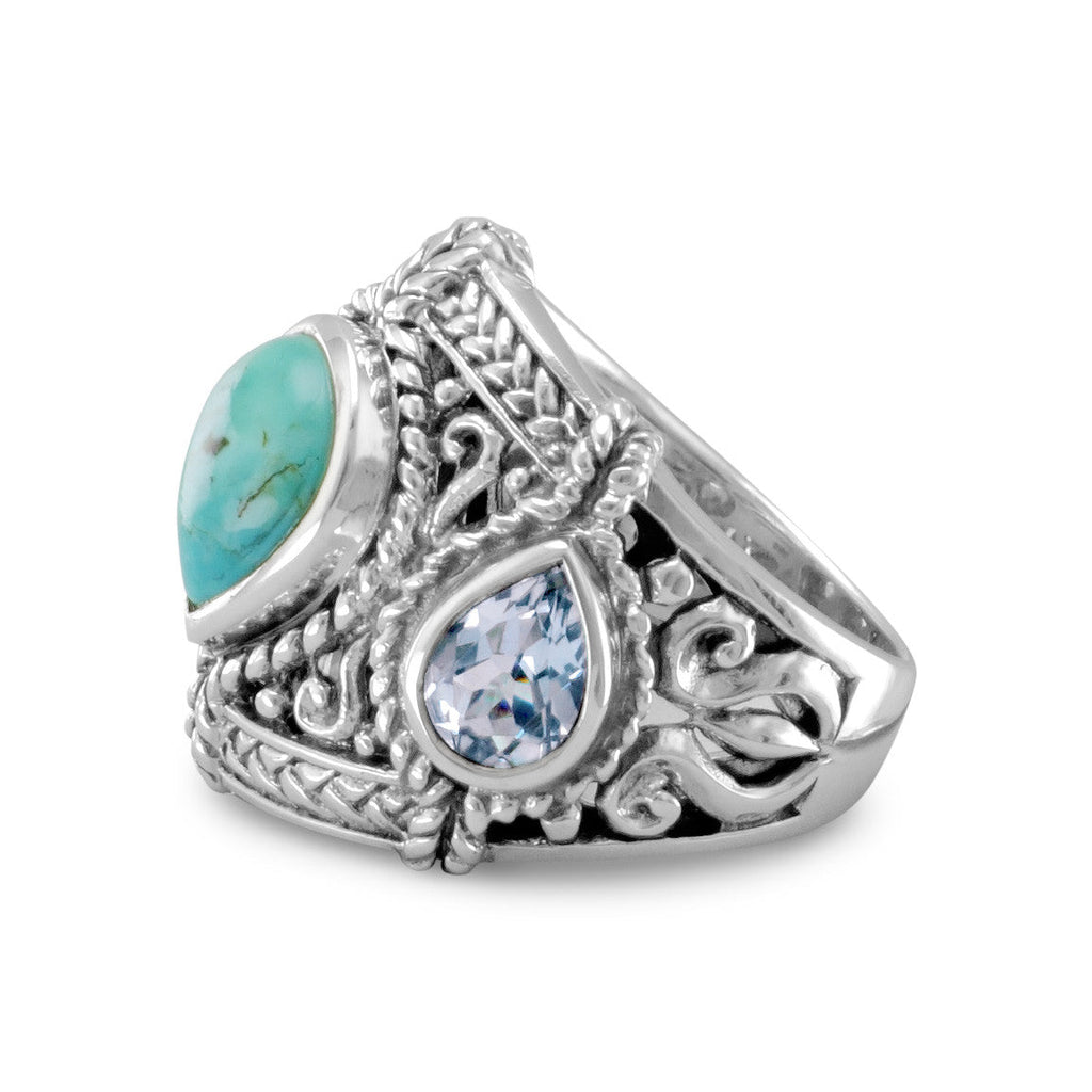 Sterling Silver Blue Topaz and Turquoise Ring- Sparkle & Jade-SparkleAndJade.com 