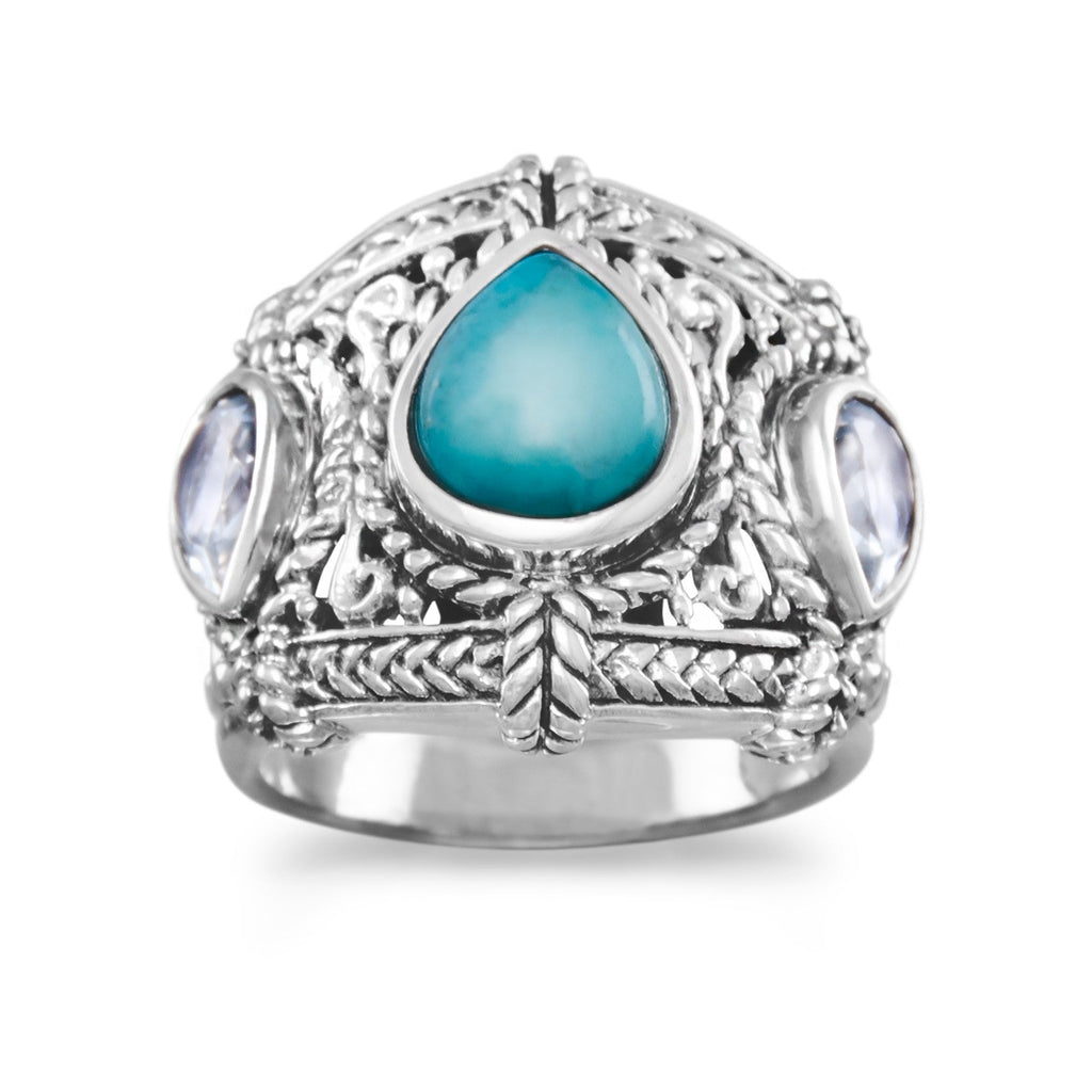 Sterling Silver Blue Topaz and Turquoise Ring- Sparkle & Jade-SparkleAndJade.com 