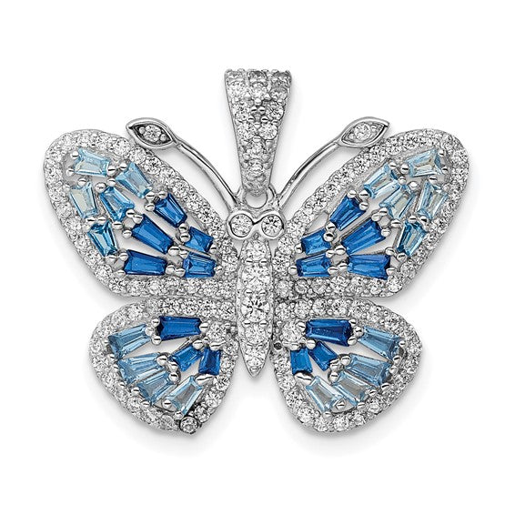 Sterling Silver Blue and White CZ Butterfly Pendant- Sparkle & Jade-SparkleAndJade.com QP5658
