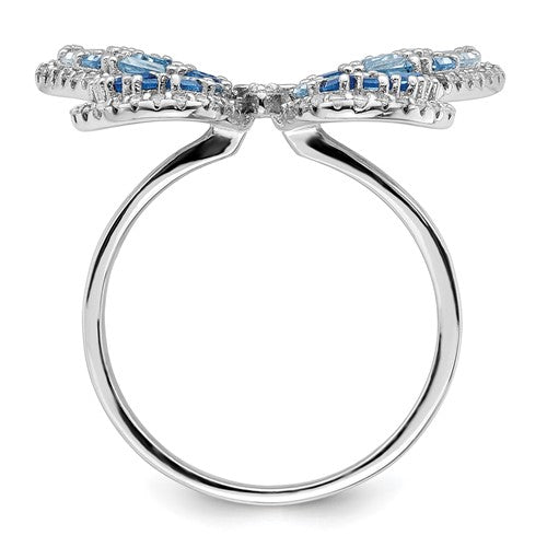 Sterling Silver Blue and White CZ Butterfly Ring- Sparkle & Jade-SparkleAndJade.com 
