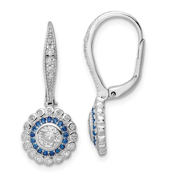 Sterling Silver Blue and White CZ Leverback Earrings- Sparkle & Jade-SparkleAndJade.com QE15766
