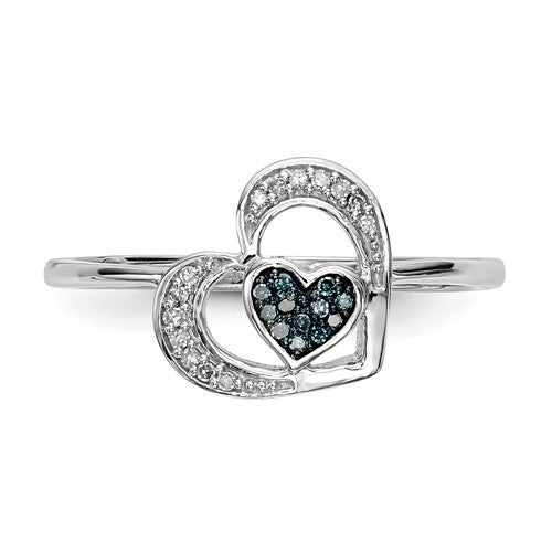 Sterling Silver Blue and White Diamond Heart Ring- Sparkle & Jade-SparkleAndJade.com 