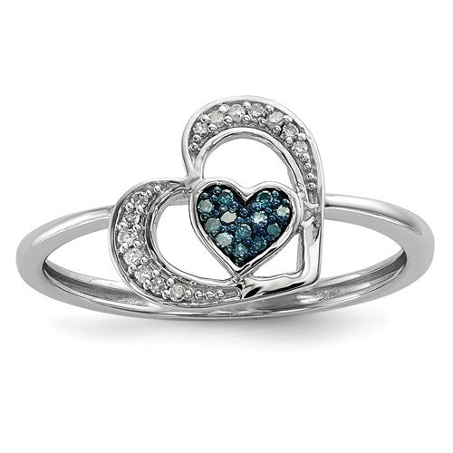 Sterling Silver Blue and White Diamond Heart Ring- Sparkle & Jade-SparkleAndJade.com QR5167-7