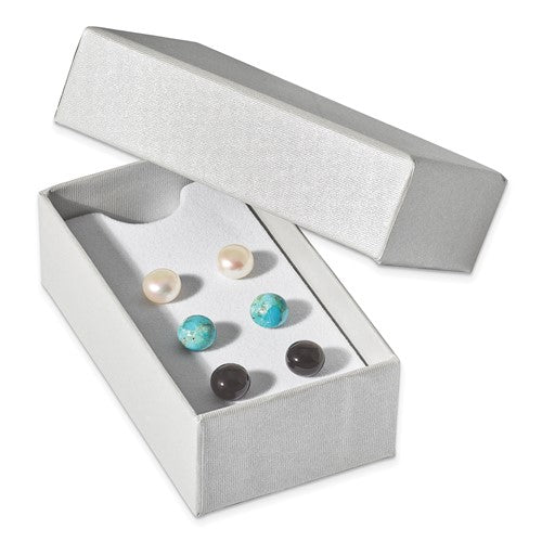 Sterling Silver Button Cultured Pearl, Turquoise & Black Agate Earrings Set- Sparkle & Jade-SparkleAndJade.com QE12883SET