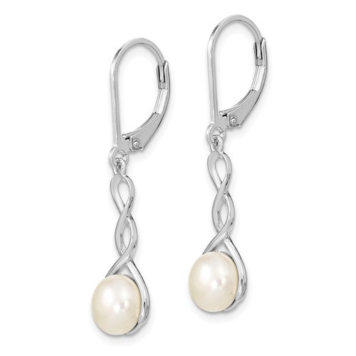 Sterling Silver Button Freshwater Pearl Infinity Style Leverback Earrings- Sparkle & Jade-SparkleAndJade.com QE13895