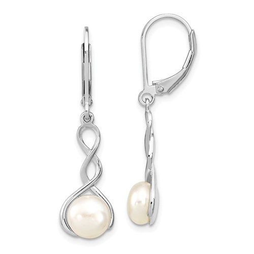 Sterling Silver Button Freshwater Pearl Infinity Style Leverback Earrings- Sparkle & Jade-SparkleAndJade.com QE13895