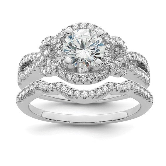Sterling Silver CZ 2 Piece Bridal Ring Set- Sparkle & Jade-SparkleAndJade.com 