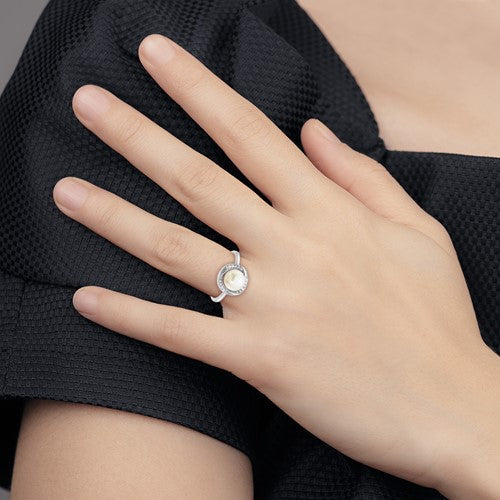 Sterling Silver CZ 7-8mm Button White FWC Pearl Ring- Sparkle & Jade-SparkleAndJade.com 