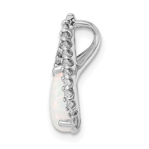 Sterling Silver CZ And White Lab Created Opal Pear Chain Slide- Sparkle & Jade-SparkleAndJade.com QP5333