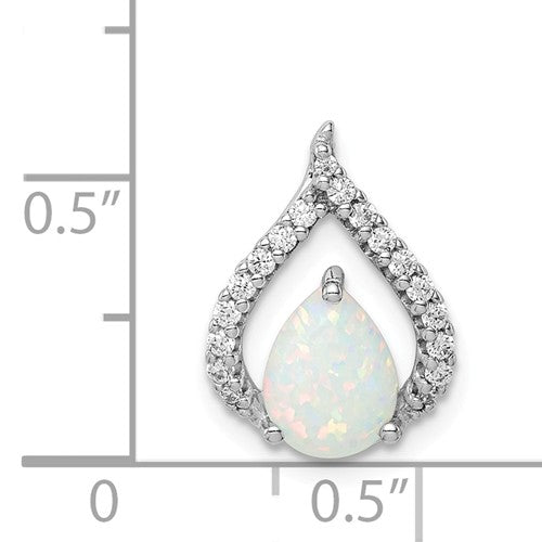 Sterling Silver CZ And White Lab Created Opal Pear Chain Slide- Sparkle & Jade-SparkleAndJade.com QP5333