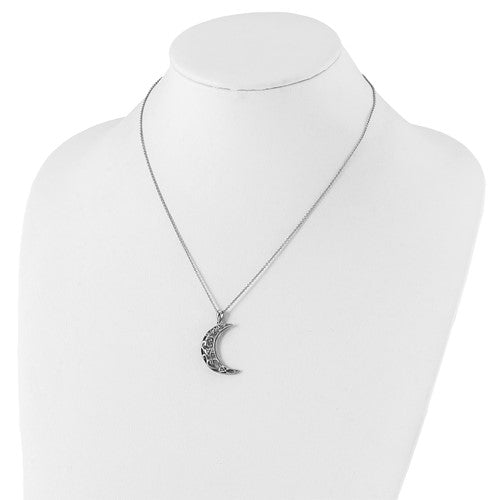 Sterling Silver CZ Antiqued Love You To The Moon And Back 18" Necklace- Sparkle & Jade-SparkleAndJade.com QSX658