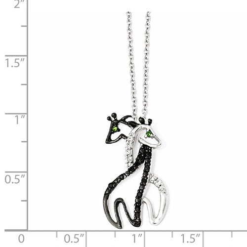 Sterling Silver CZ Black & White Giraffes Necklace- Sparkle & Jade-SparkleAndJade.com QCM866-18