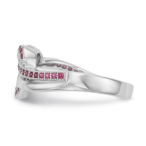 Sterling Silver & CZ Brilliant Embers Pink Heart Knot Ring- Sparkle & Jade-SparkleAndJade.com 