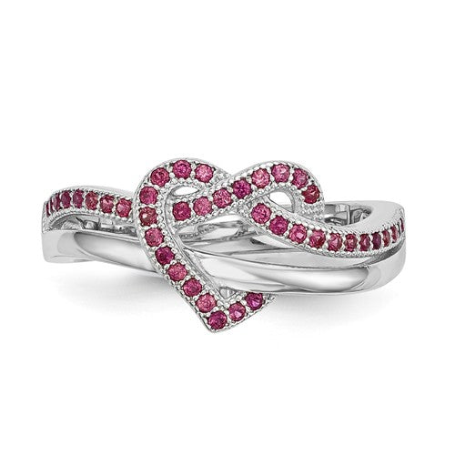 Sterling Silver & CZ Brilliant Embers Pink Heart Knot Ring- Sparkle & Jade-SparkleAndJade.com 