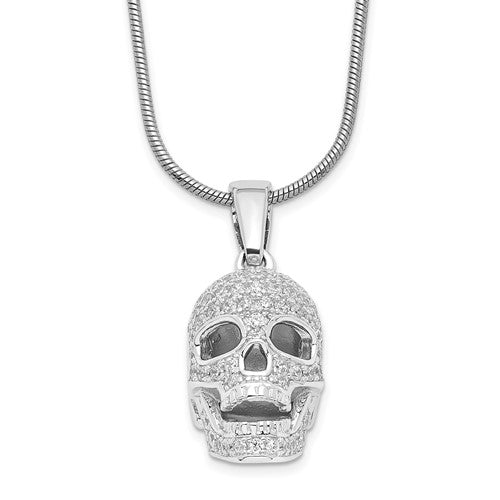 Sterling Silver & CZ Brilliant Embers Skull Necklace- Sparkle & Jade-SparkleAndJade.com QMP1141-18
