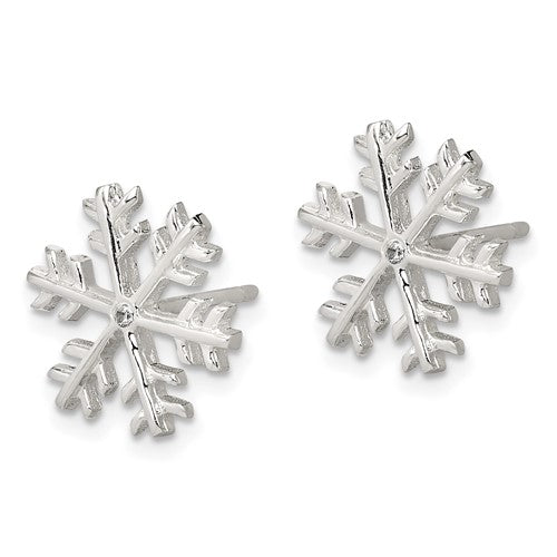 Sterling Silver & CZ Center Polished Snowflake Post Earrings- Sparkle & Jade-SparkleAndJade.com QE6910