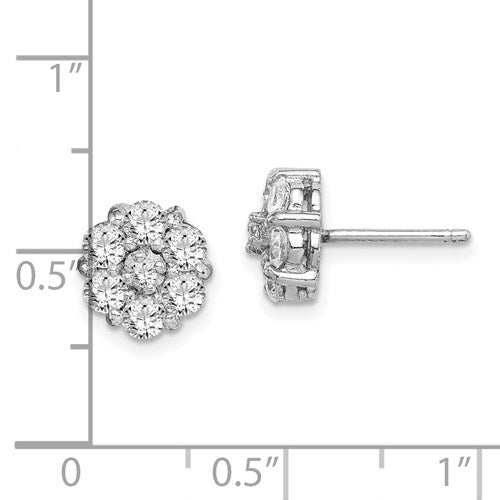 Sterling Silver CZ Cluster Flower 9mm Post Stud Earrings- Sparkle & Jade-SparkleAndJade.com QE14953