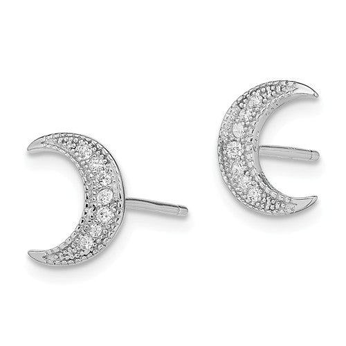 Sterling Silver CZ Crescent Moon Post Earrings- Sparkle & Jade-SparkleAndJade.com QE11849
