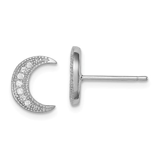 Sterling Silver CZ Crescent Moon Post Earrings- Sparkle & Jade-SparkleAndJade.com QE11849