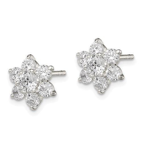 Sterling Silver CZ Flower 11mm Post Stud Earrings- Sparkle & Jade-SparkleAndJade.com QE9215
