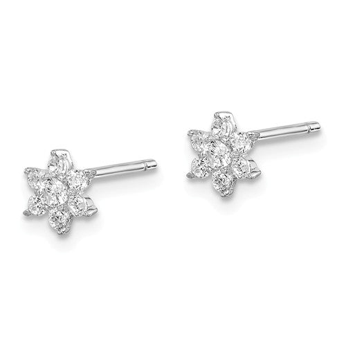 Sterling Silver CZ Flower 5mm Post Stud Earrings- Sparkle & Jade-SparkleAndJade.com QE14948