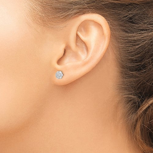 Sterling Silver CZ Flower Post Earrings- Sparkle & Jade-SparkleAndJade.com QE16116