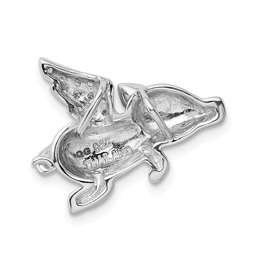 Sterling Silver CZ Flying Pig Chain Slide Pendant- Sparkle & Jade-SparkleAndJade.com QC9311