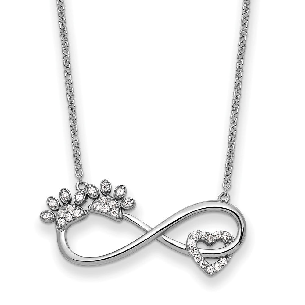Sterling Silver CZ Furr Ever Infinity Paw Print 18 in Necklace- Sparkle & Jade-SparkleAndJade.com QSX739