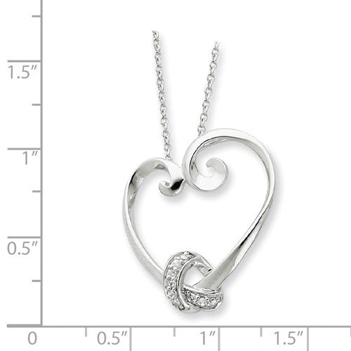Sterling Silver & CZ Love Knot 18in Heart Pendant Necklace- Sparkle & Jade-SparkleAndJade.com QSX212