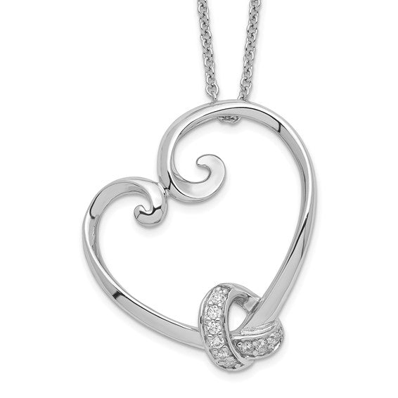 Sterling Silver & CZ Love Knot 18in Heart Pendant Necklace- Sparkle & Jade-SparkleAndJade.com QSX212
