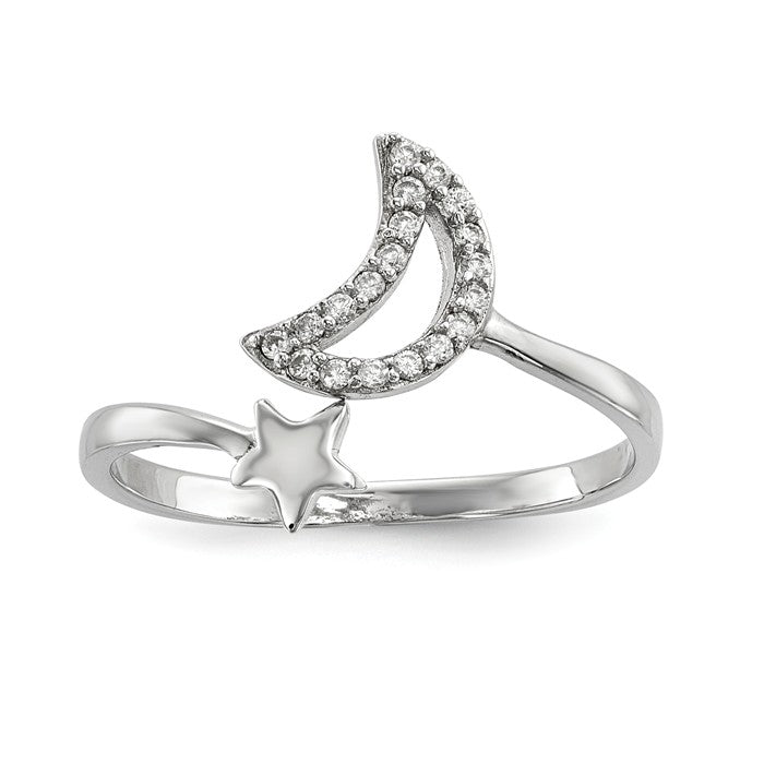 Sterling Silver CZ Moon And Star Ring- Sparkle & Jade-SparkleAndJade.com 