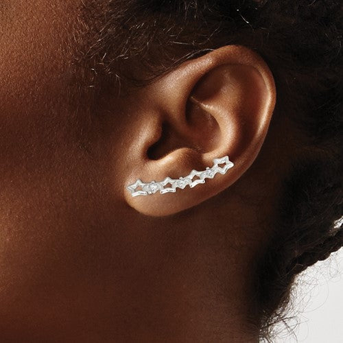 Sterling Silver CZ Multiple Star Ear Climber Earrings- Sparkle & Jade-SparkleAndJade.com QE13460